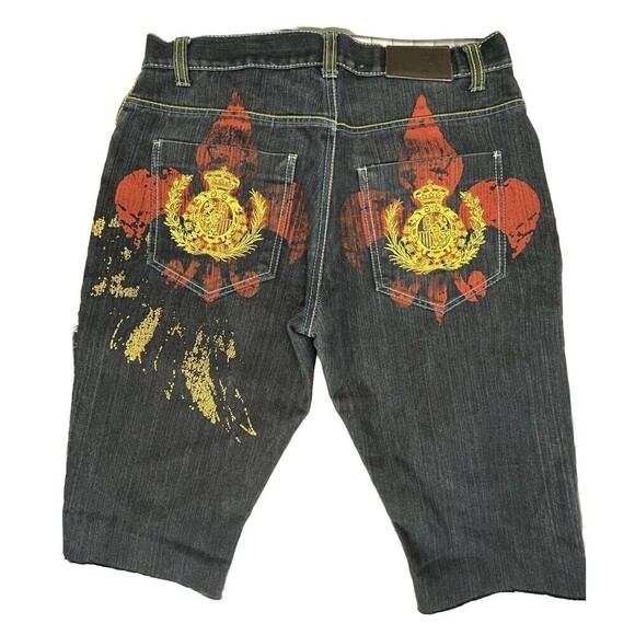 VTG Attitude Gold Baggy Denim Hip Hop Straight Cut Off Shorts Mens Sz 34x15 - Picture 4 of 13